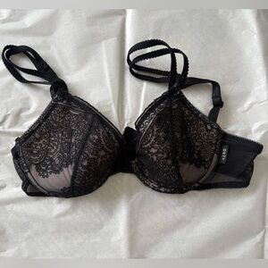 DKNY Black and Pink Lace Bra - 34B